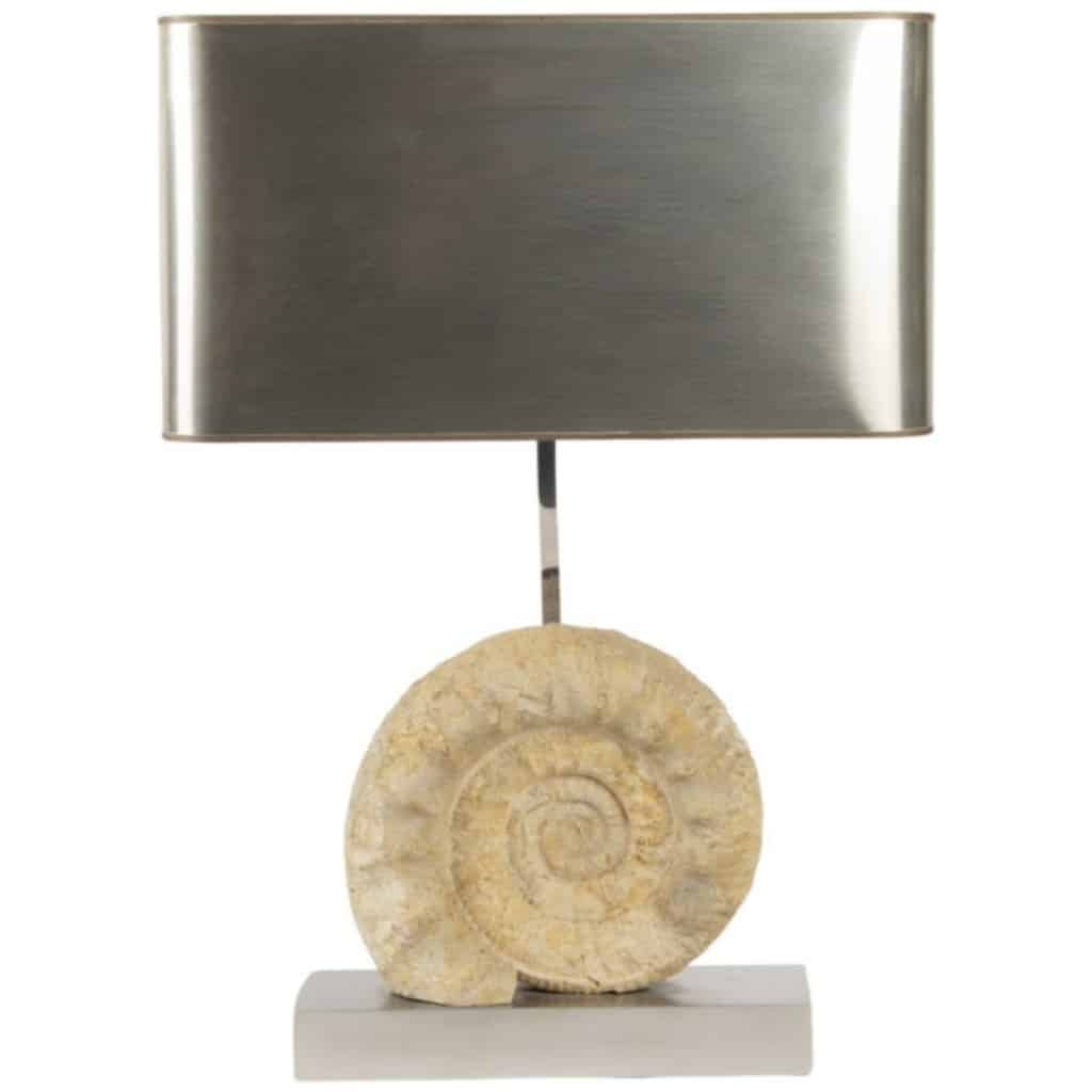 1970 Lampe en Métal Argenté et Ammonite Willy Daro 3