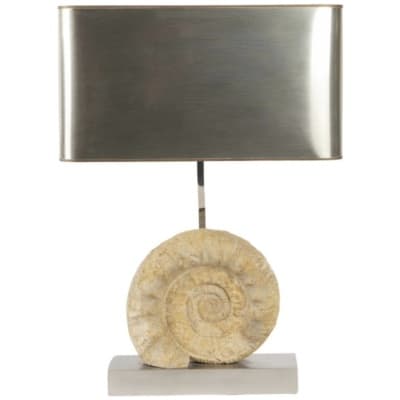 1970 Lampe en Métal Argenté et Ammonite Willy Daro