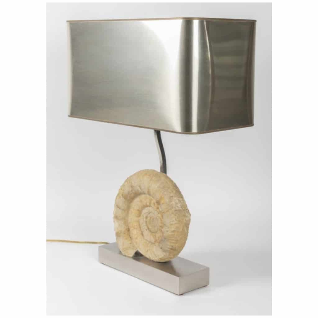 1970 Lampe en Métal Argenté et Ammonite Willy Daro 4