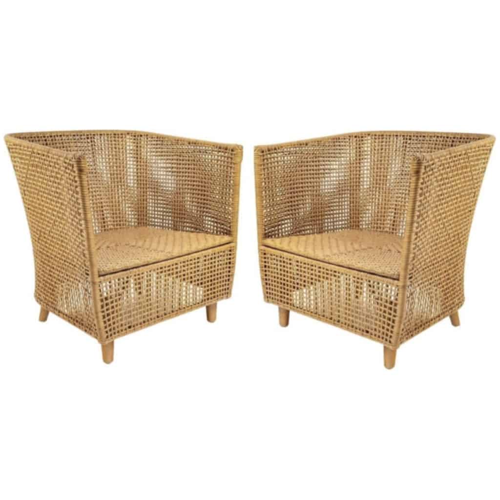 1970 Pair of caned armchairs from Maison Roche 3