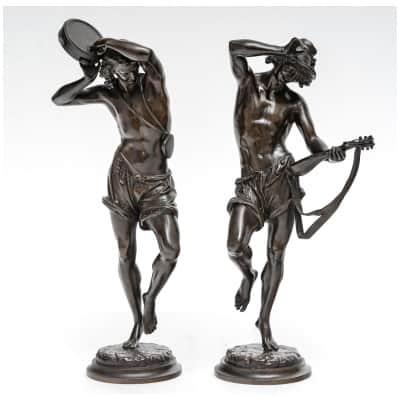 Sculpture – Paire De Danseurs Napolitains , Albert-Ernest Carrier-Belleuse (1824-1887) – Bronze