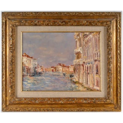 Serge Belloni « Le peintre de Paris » – Vue du Grand Canal à Venise huile sur carton