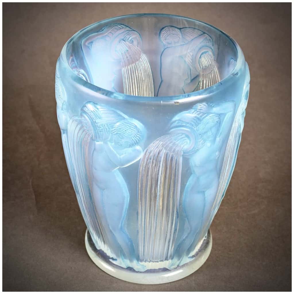 1926 René Lalique – Vase Danaïdes Verre Opalescent Patiné Bleu 6