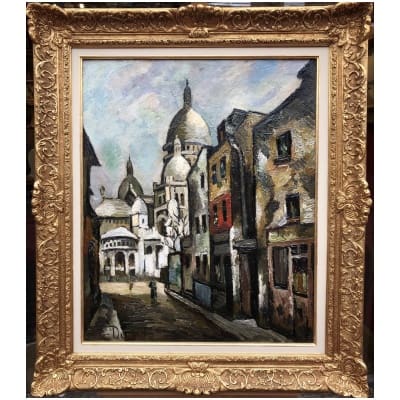 DUMONT Pierre Painting 20th Paris Montmartre Sacred Heart Rue Chevalier De La Barre Oil Signed Certificate