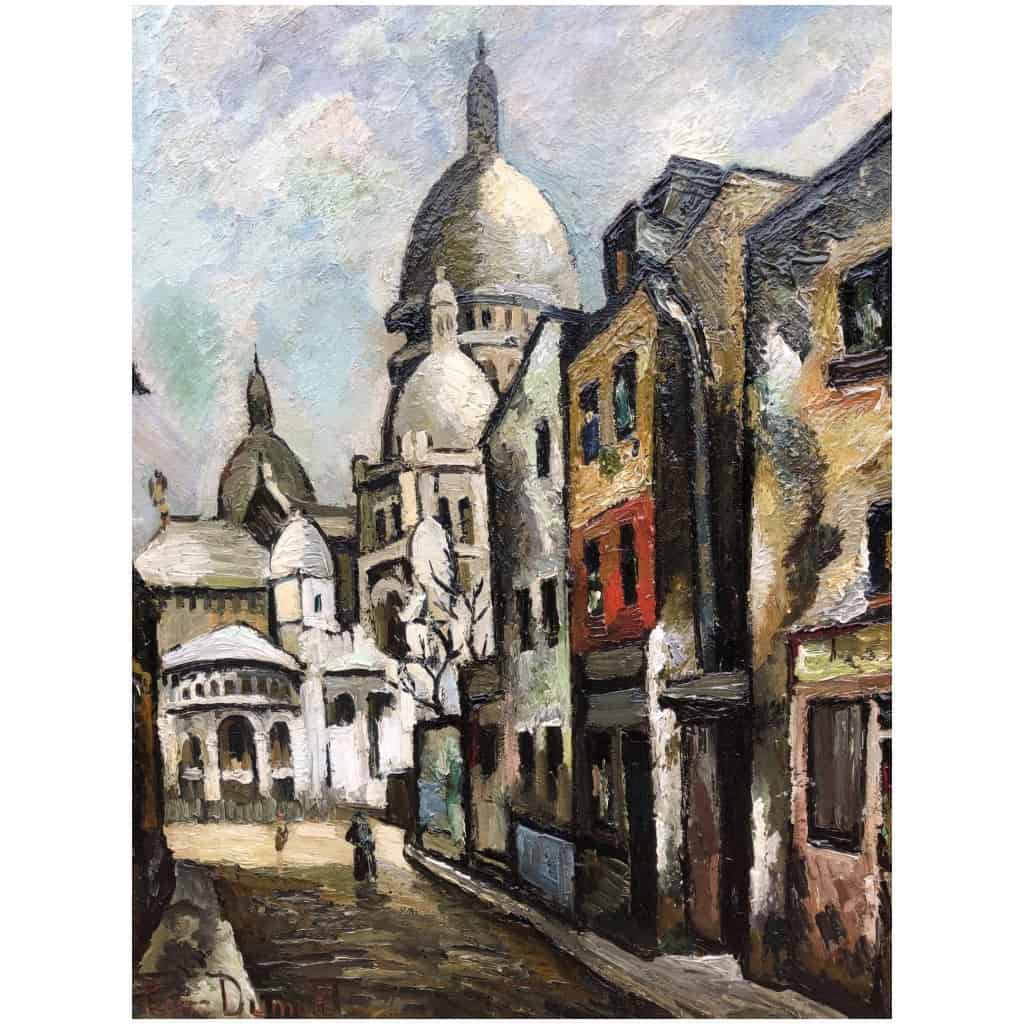 DUMONT Pierre Painting 20th Paris Montmartre Sacred Heart Rue Chevalier De La Barre Oil Signed Certificate 5