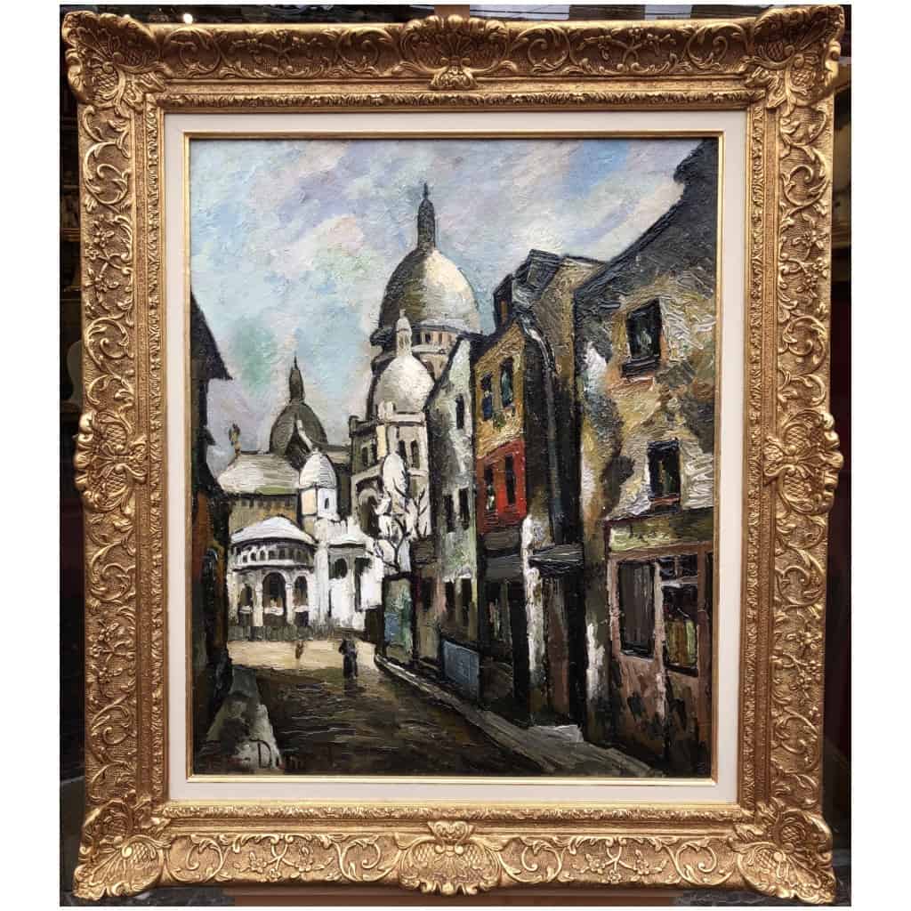 DUMONT Pierre Painting 20th Paris Montmartre Sacred Heart Rue Chevalier De La Barre Oil Signed Certificate 7