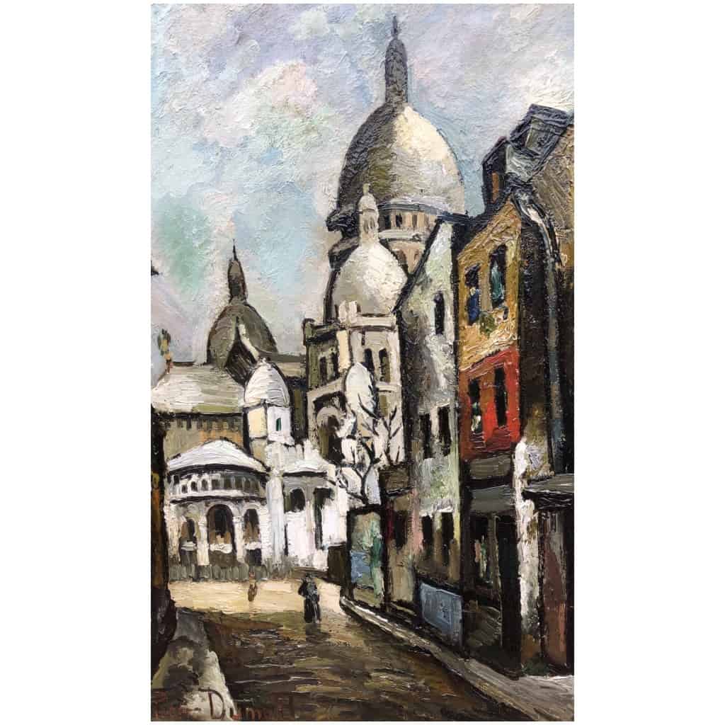 DUMONT Pierre Painting 20th Paris Montmartre Sacred Heart Rue Chevalier De La Barre Oil Signed Certificate 14