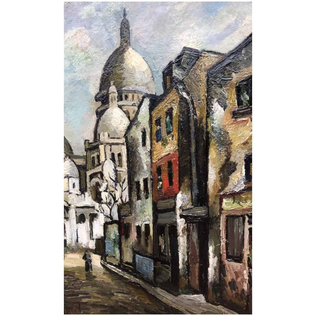 DUMONT Pierre Painting 20th Paris Montmartre Sacred Heart Rue Chevalier De La Barre Oil Signed Certificate 13