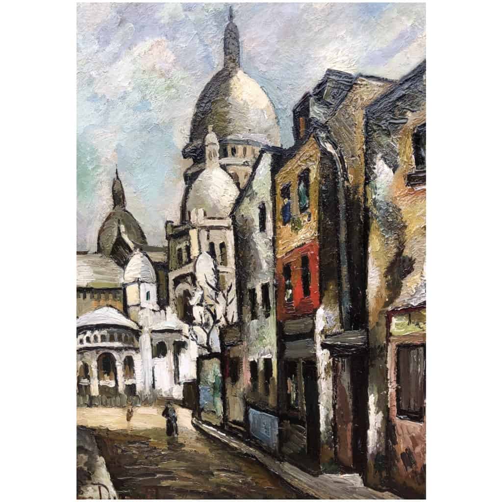 DUMONT Pierre Painting 20th Paris Montmartre Sacred Heart Rue Chevalier De La Barre Oil Signed Certificate 10