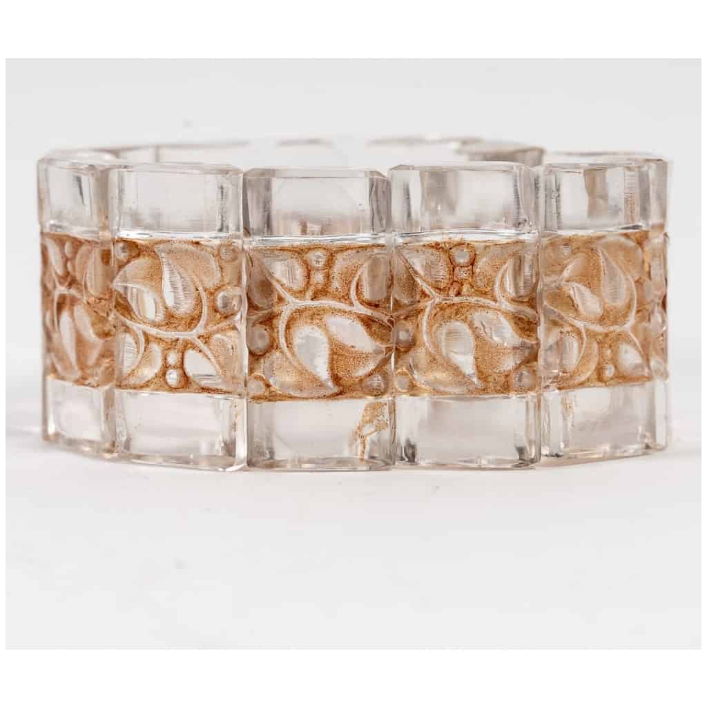 1928 René Lalique – Bracelet Art Déco Cerisier Verre Blanc Patiné Sépia 3