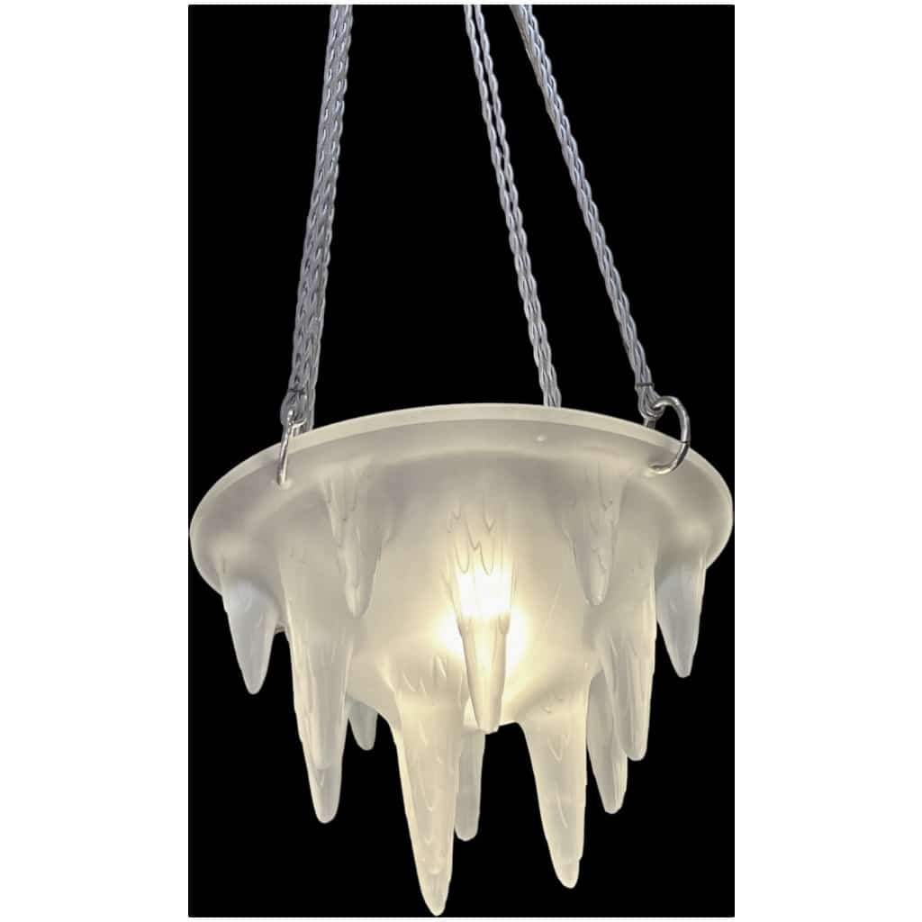 1912 René Lalique – Suspension Lustre Stalactites Verre Blanc 3