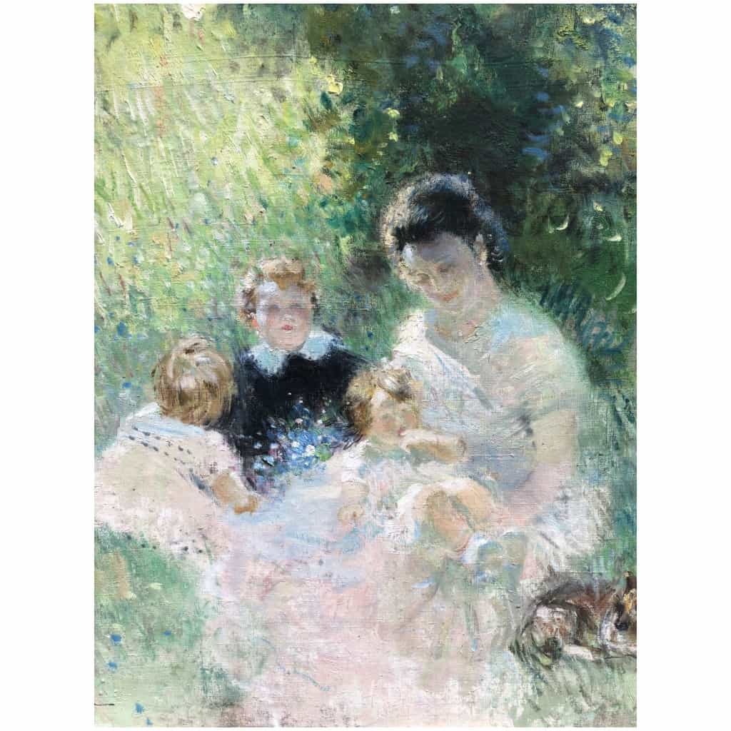 HERVE Jules Tableau Impressionniste 20è siècle Après-midi en famille huile sur toile signée 10