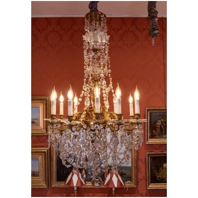 Lustre en bronze doré à décor de cristal taillé blanc époque Napoléon III vers 1860