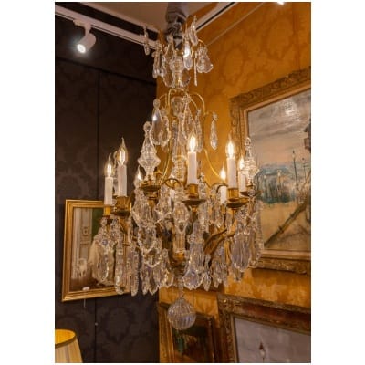 Louis XV style chandelier in gilded bronze and cut crystal decoration attributed to the Cristalleries de Baccarat around 1880