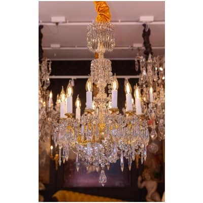Signé Portieux Lustre en bronze doré et cristal de style Louis XVI vers 1880