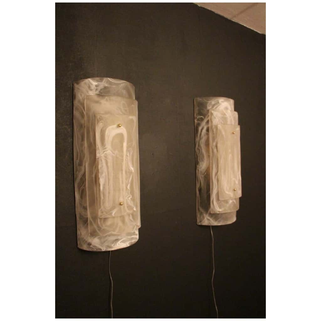 Pair of Large Murano Glass Sconces with Alabaster Decor 12