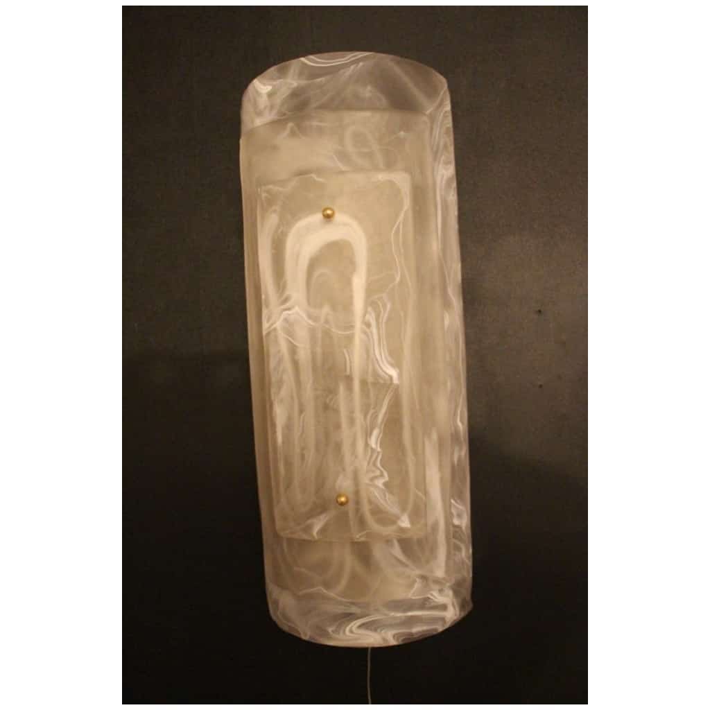 Pair of Large Murano Glass Sconces with Alabaster Decor 13