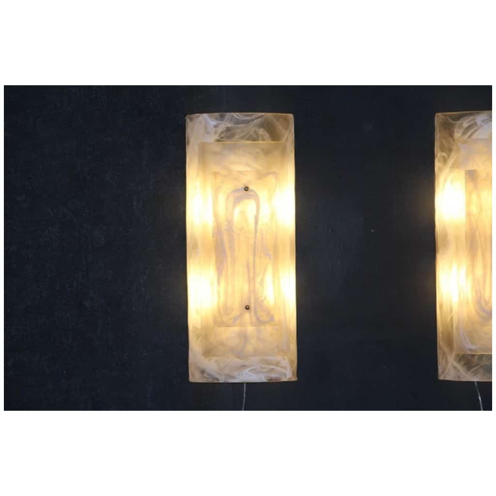 Pair of Large Murano Glass Sconces with Alabaster Decor 5