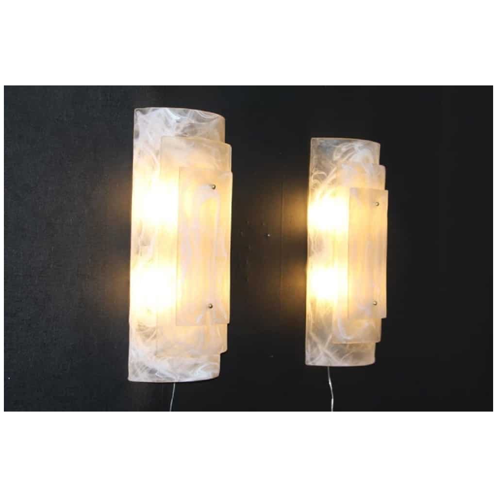 Pair of Large Murano Glass Sconces with Alabaster Decor 7