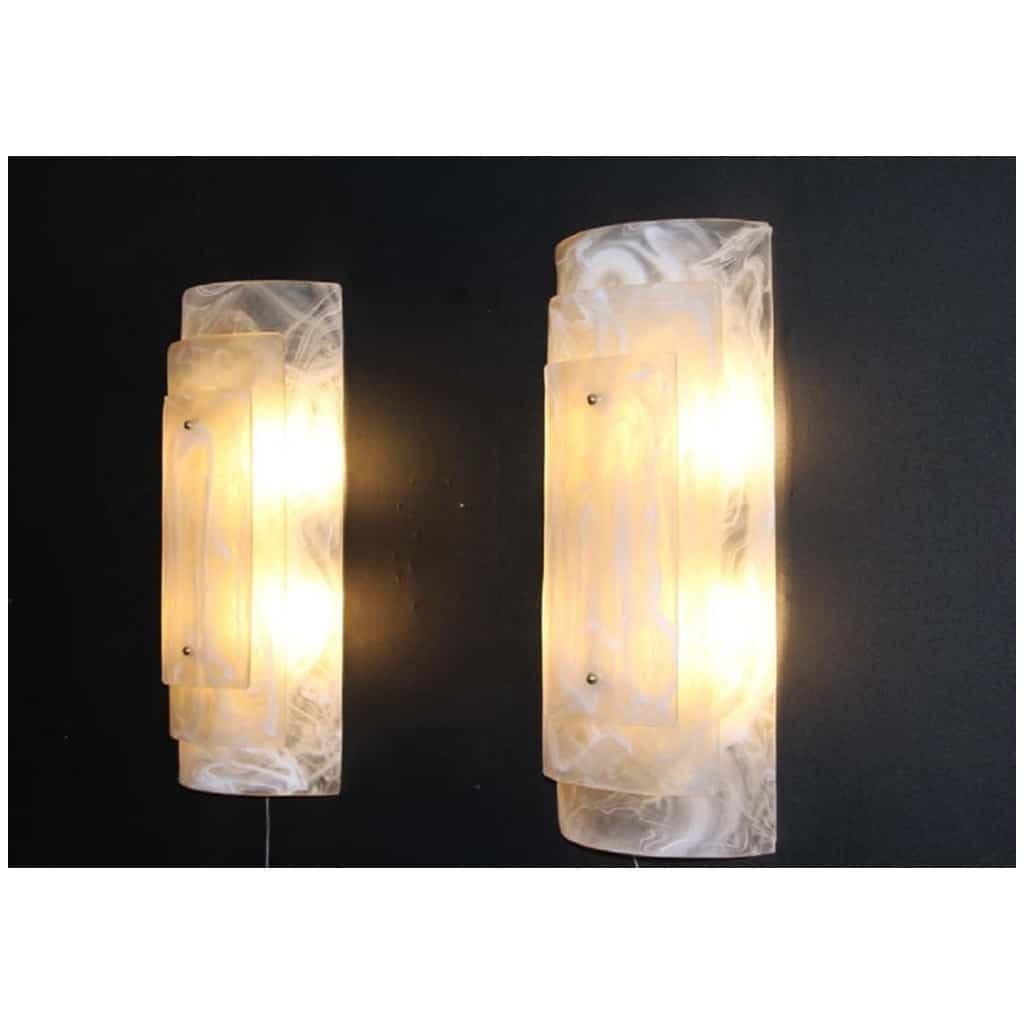 Pair of Large Murano Glass Sconces with Alabaster Decor 8