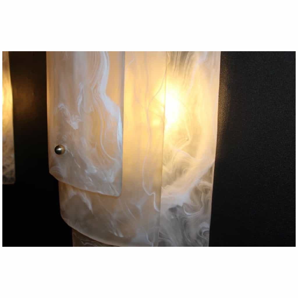 Pair of Large Murano Glass Sconces with Alabaster Decor 9