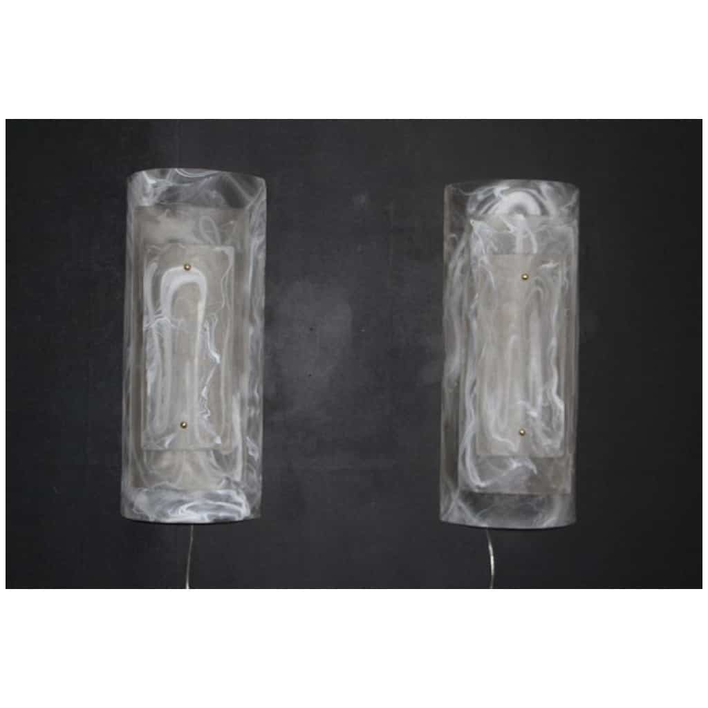 Pair of Large Murano Glass Sconces with Alabaster Decor 10