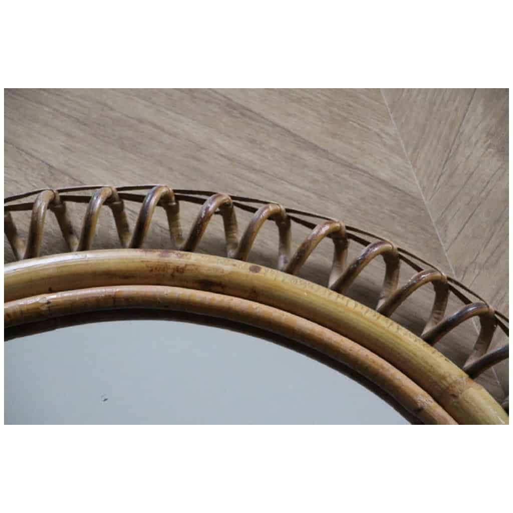 Vintage 1960s Round Rattan and Bamboo Wall Mirror by Franco Albini 6