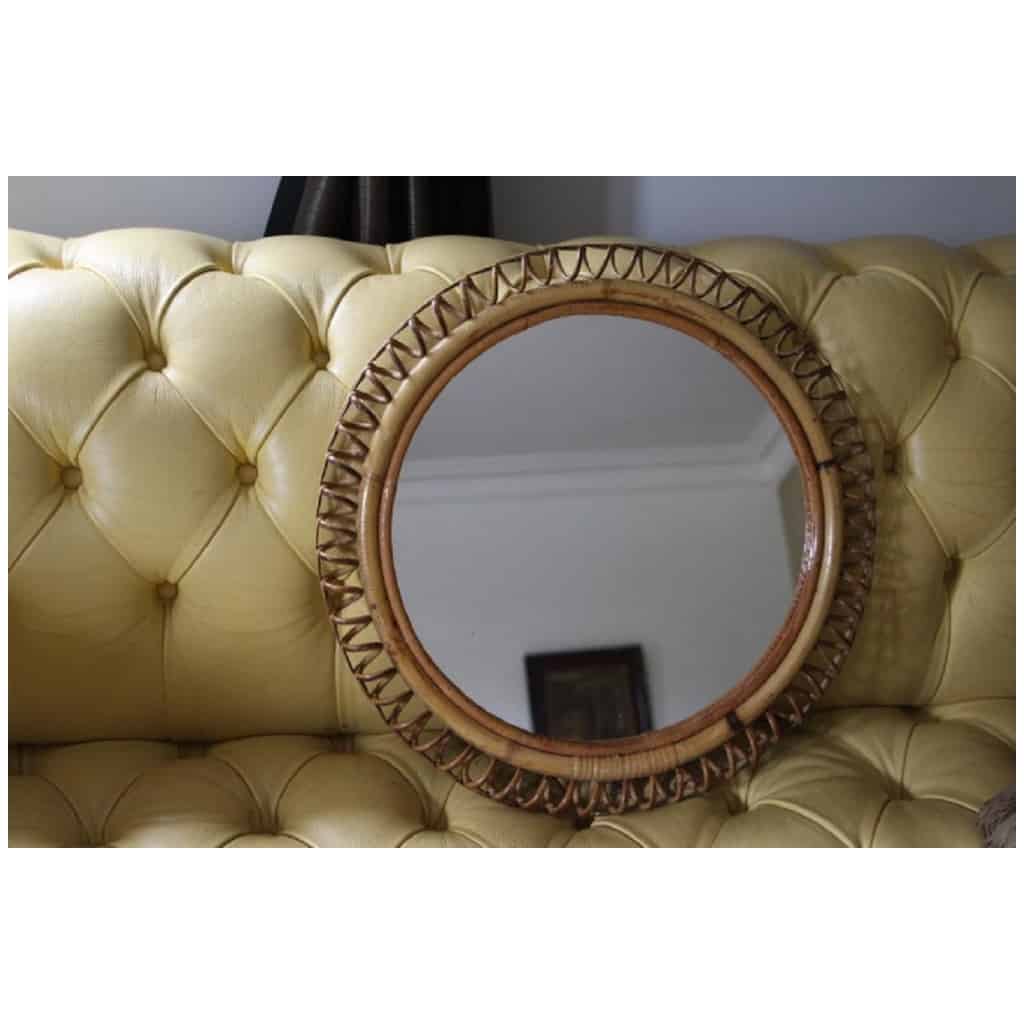 Vintage 1960s Round Rattan and Bamboo Wall Mirror by Franco Albini 11