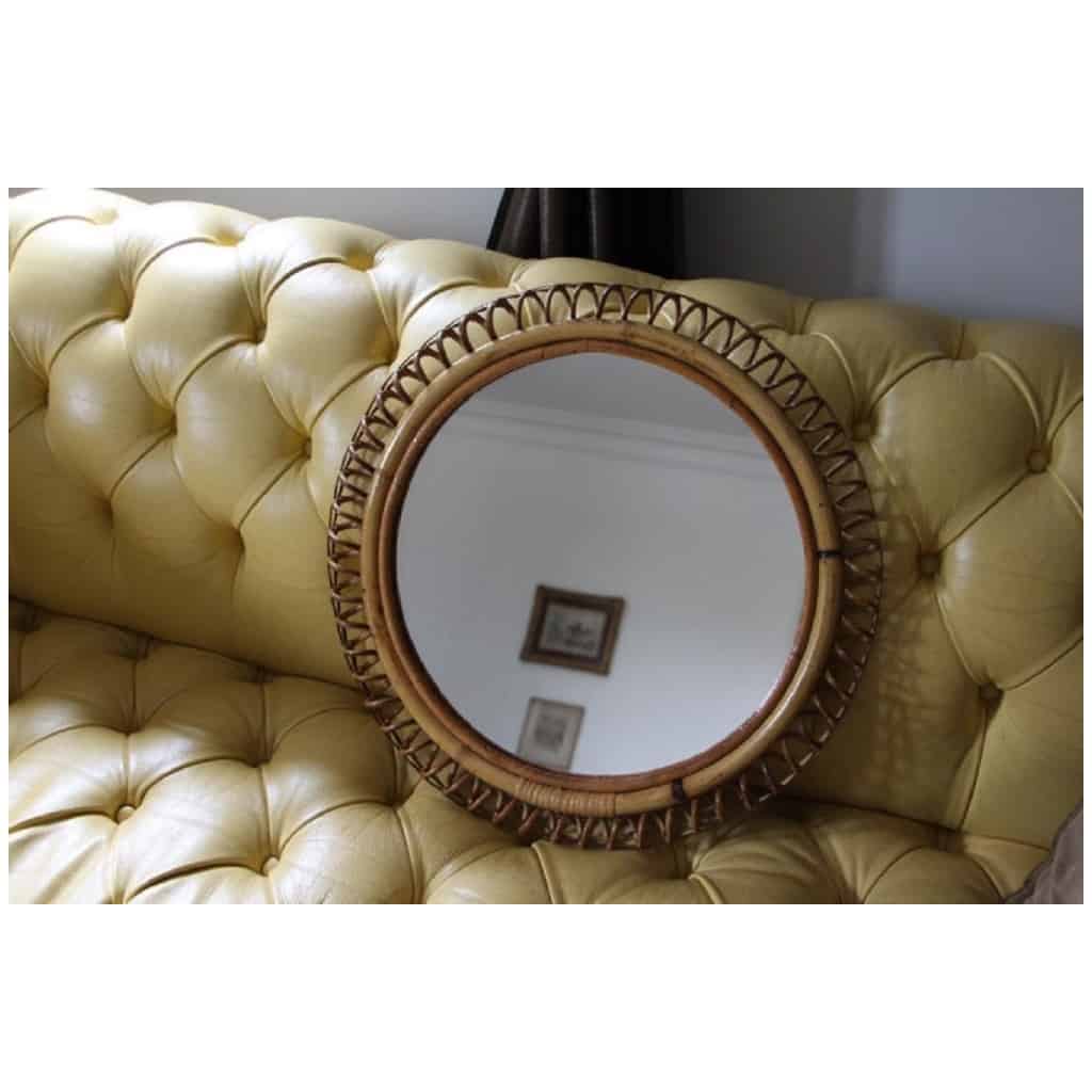 Vintage 1960s Round Rattan and Bamboo Wall Mirror by Franco Albini 12