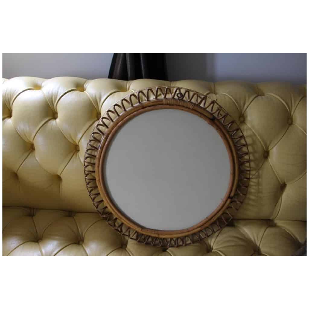 Vintage 1960s Round Rattan and Bamboo Wall Mirror by Franco Albini 14