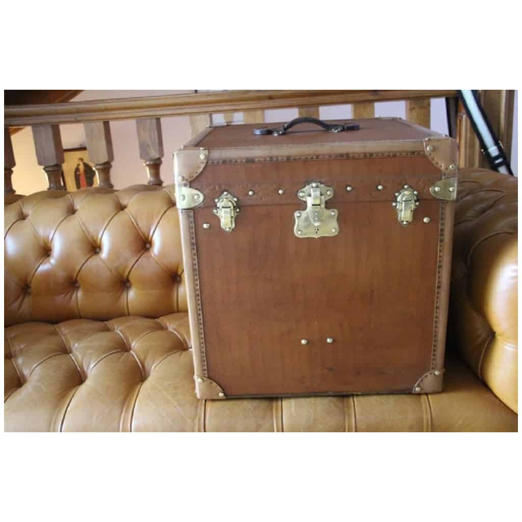 Large Brown “Cube Shape” Hat Trunk, Brown Travel Trunk 3