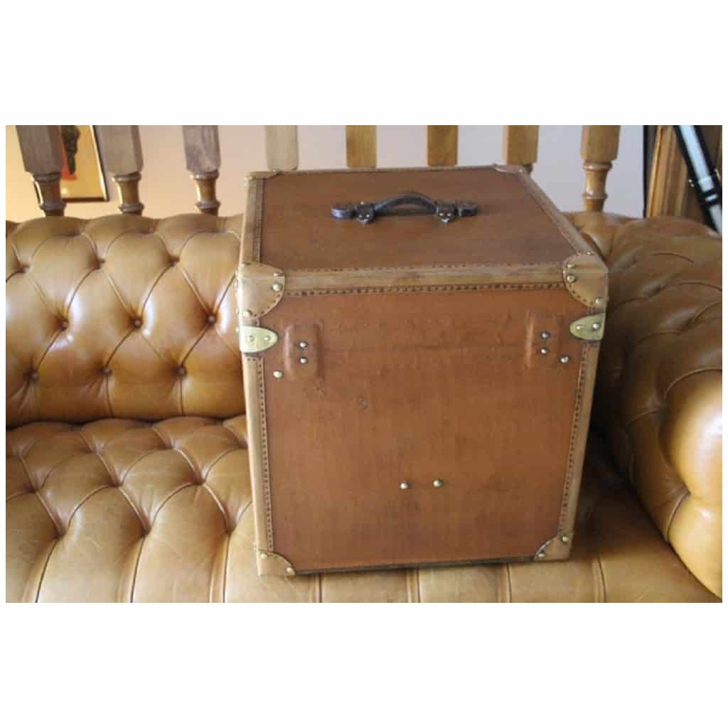 Large Brown “Cube Shape” Hat Trunk, Brown Travel Trunk 8