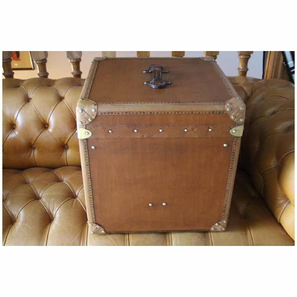 Large Brown “Cube Shape” Hat Trunk, Brown Travel Trunk 9