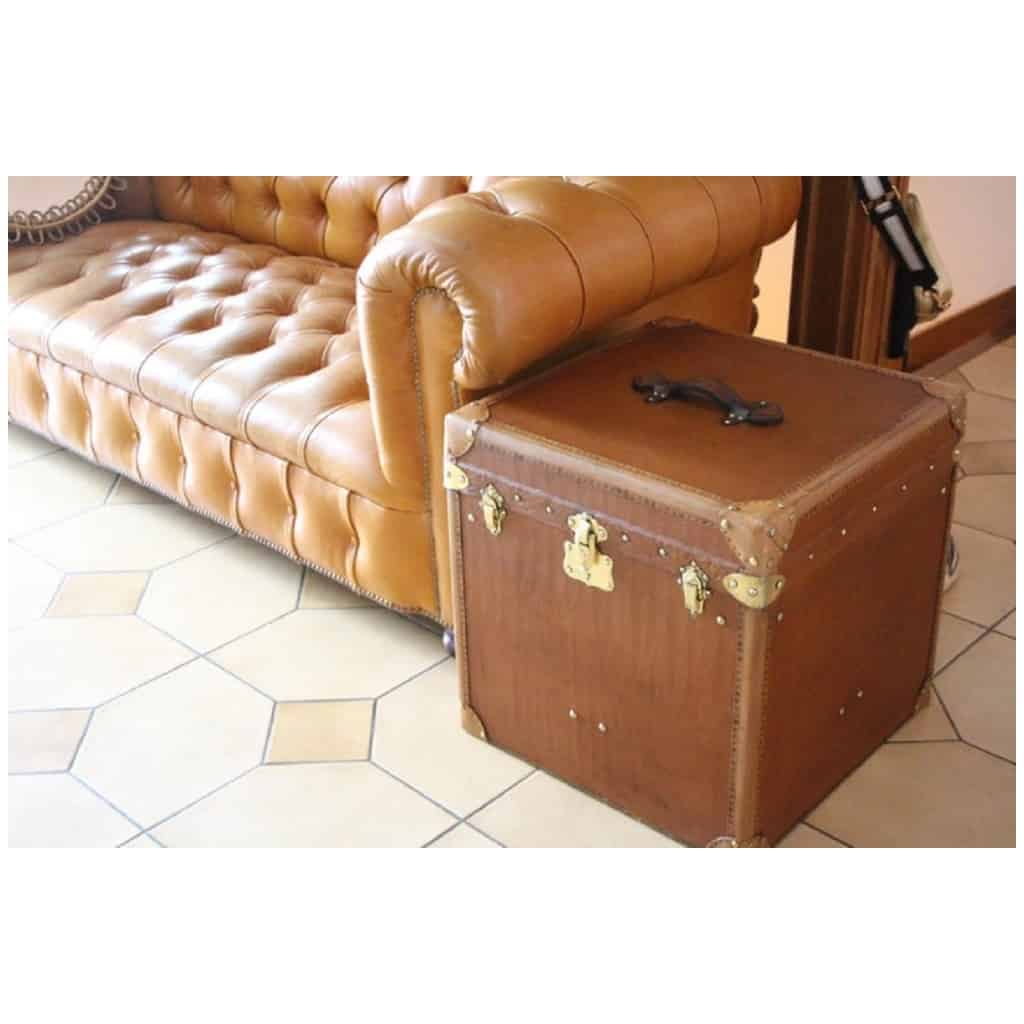 Large Brown “Cube Shape” Hat Trunk, Brown Travel Trunk 13