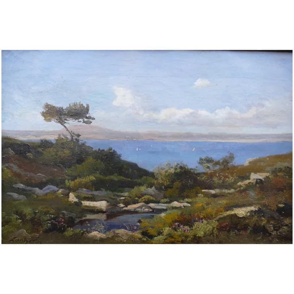 LANSYER Emmanuel Painting 19th Century Mediterranean Landscape Oil On Canvas Signed And Dated 6