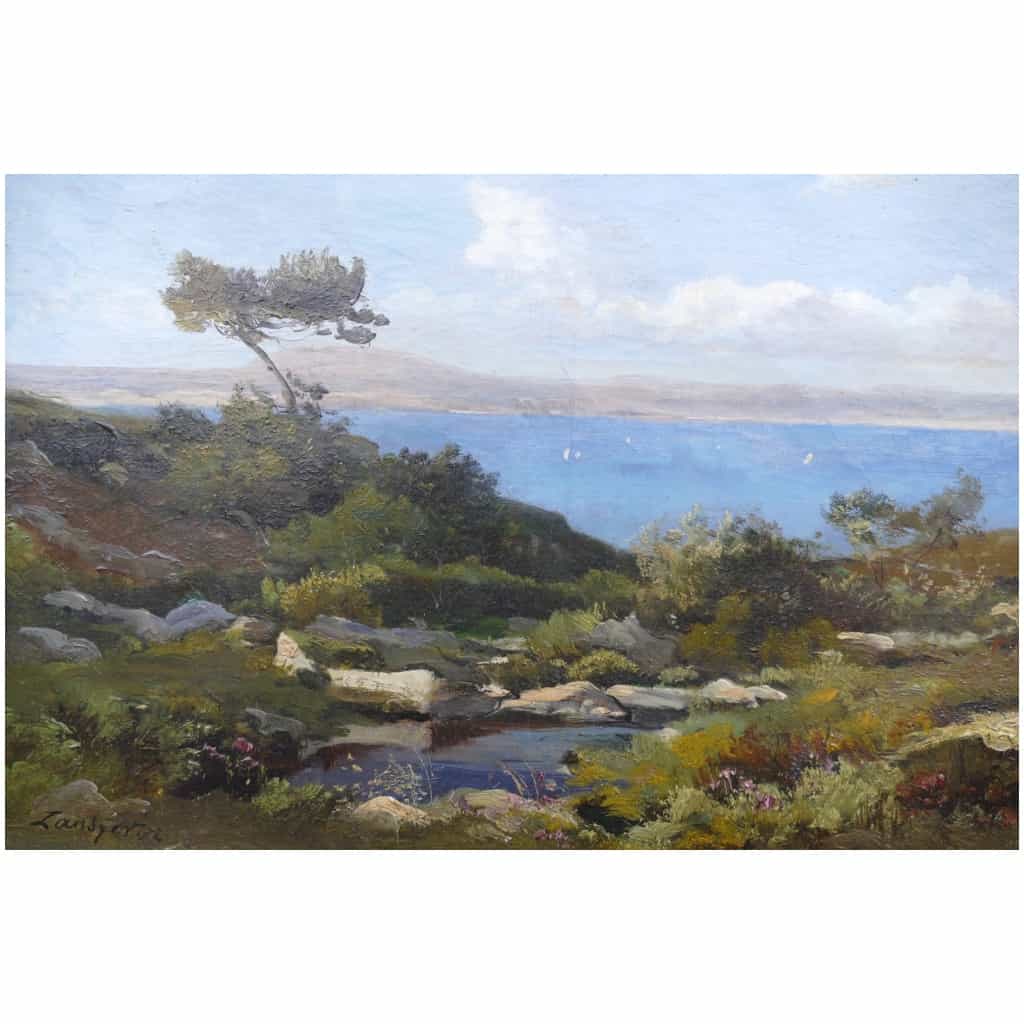 LANSYER Emmanuel Painting 19th Century Mediterranean Landscape Oil On Canvas Signed And Dated 11