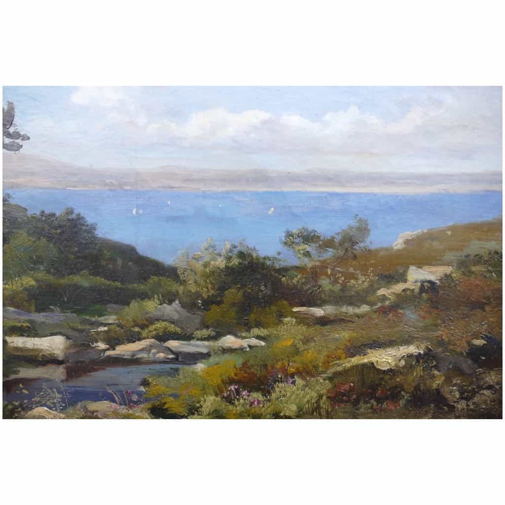 LANSYER Emmanuel Painting 19th Century Mediterranean Landscape Oil On Canvas Signed And Dated 10