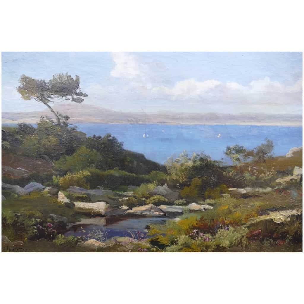 LANSYER Emmanuel Painting 19th Century Mediterranean Landscape Oil On Canvas Signed And Dated 9