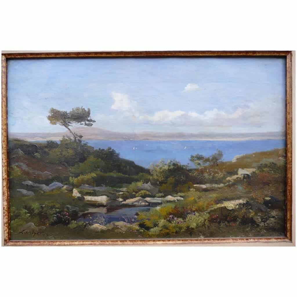 LANSYER Emmanuel Painting 19th Century Mediterranean Landscape Oil On Canvas Signed And Dated 8