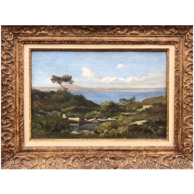 LANSYER Emmanuel Peinture 19ème Siècle Paysage De Méditerranée Huile Sur Toile Signée Et Datée