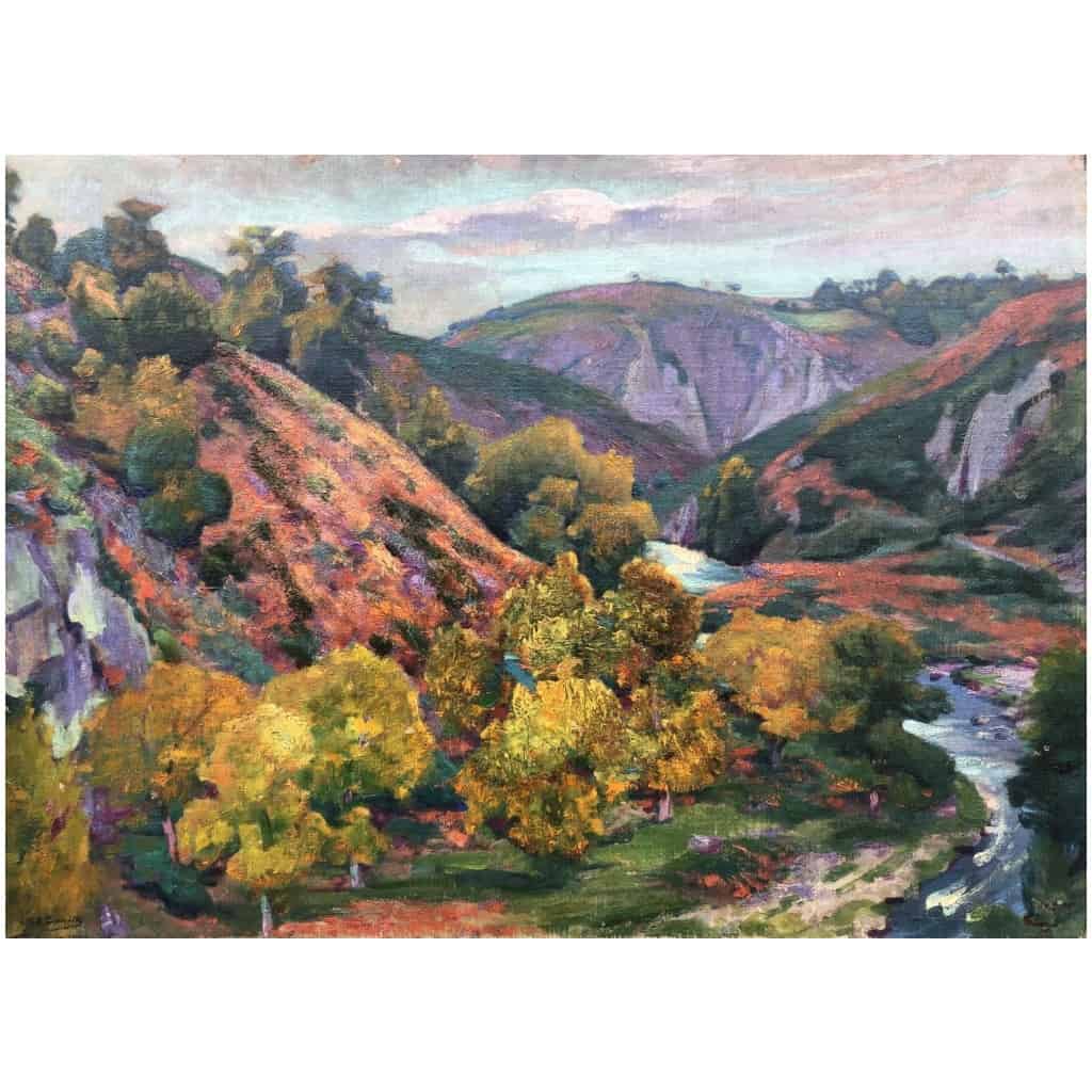 SMITH Alfred Vallée de la Creuse en automne Huile sur toile signée certificat 6