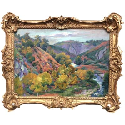 SMITH Alfred Vallée de la Creuse en automne Huile sur toile signée certificat