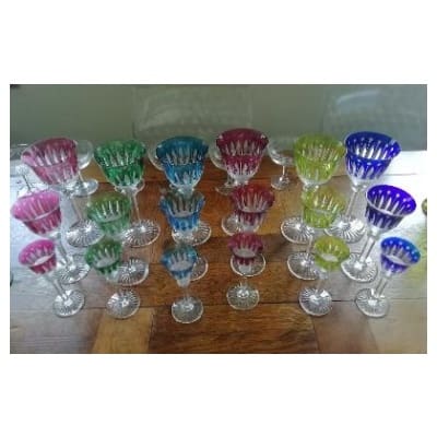 set of 18 Roemer colored glasses from the Saint Louis crystal factory; Tommy model