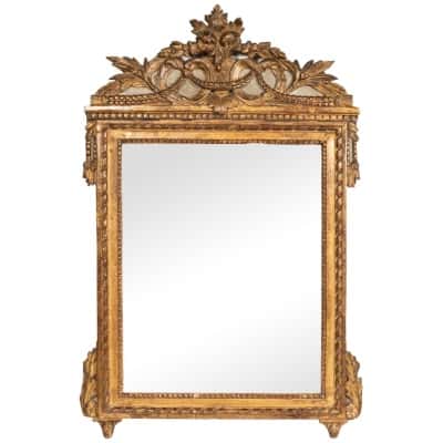 Miroir En Bois Doré Sculpté d’époque Louis XVI