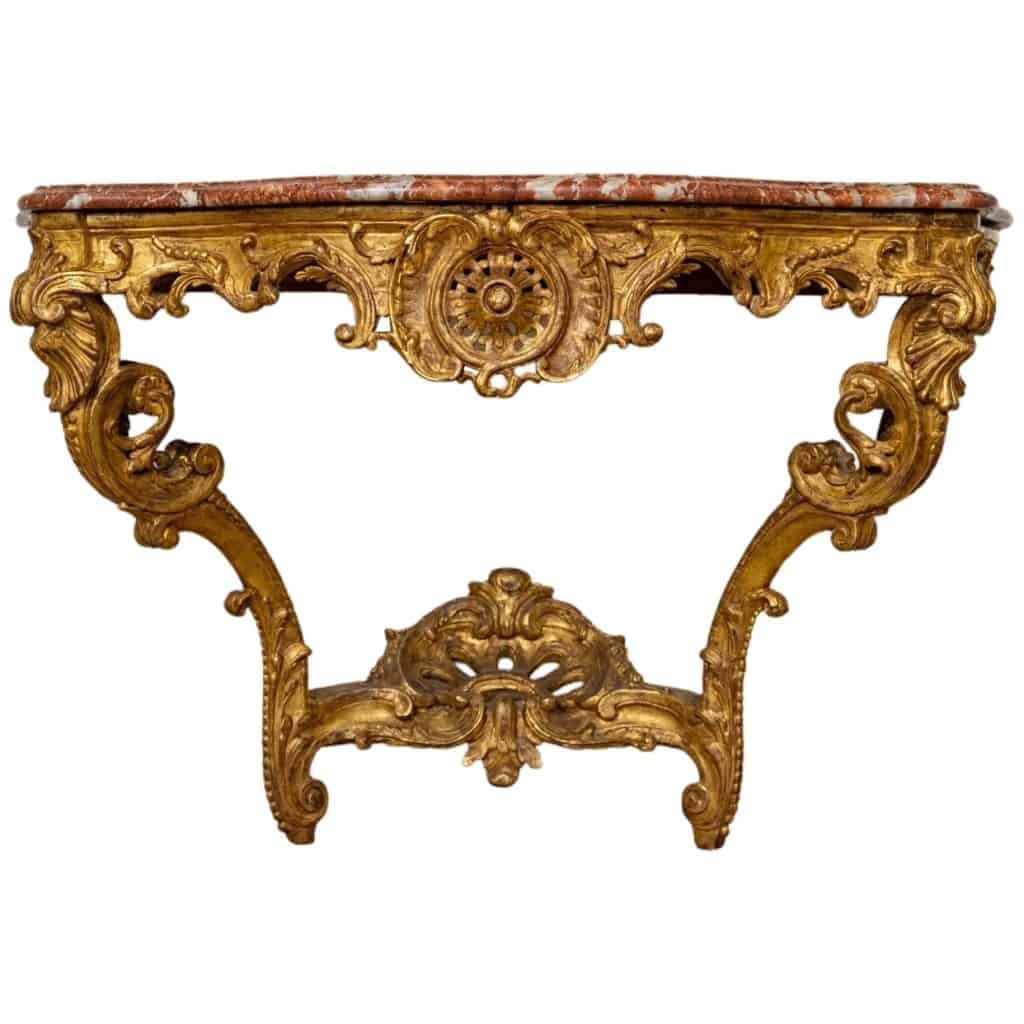 Console en bois sculpté et doré d’époque Régence, début du XVIIIème siècle 4