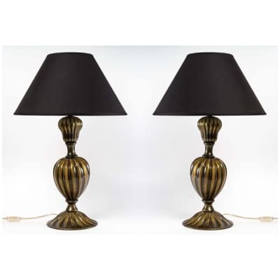 Pair of Murano glass baluster lamps, 1950s