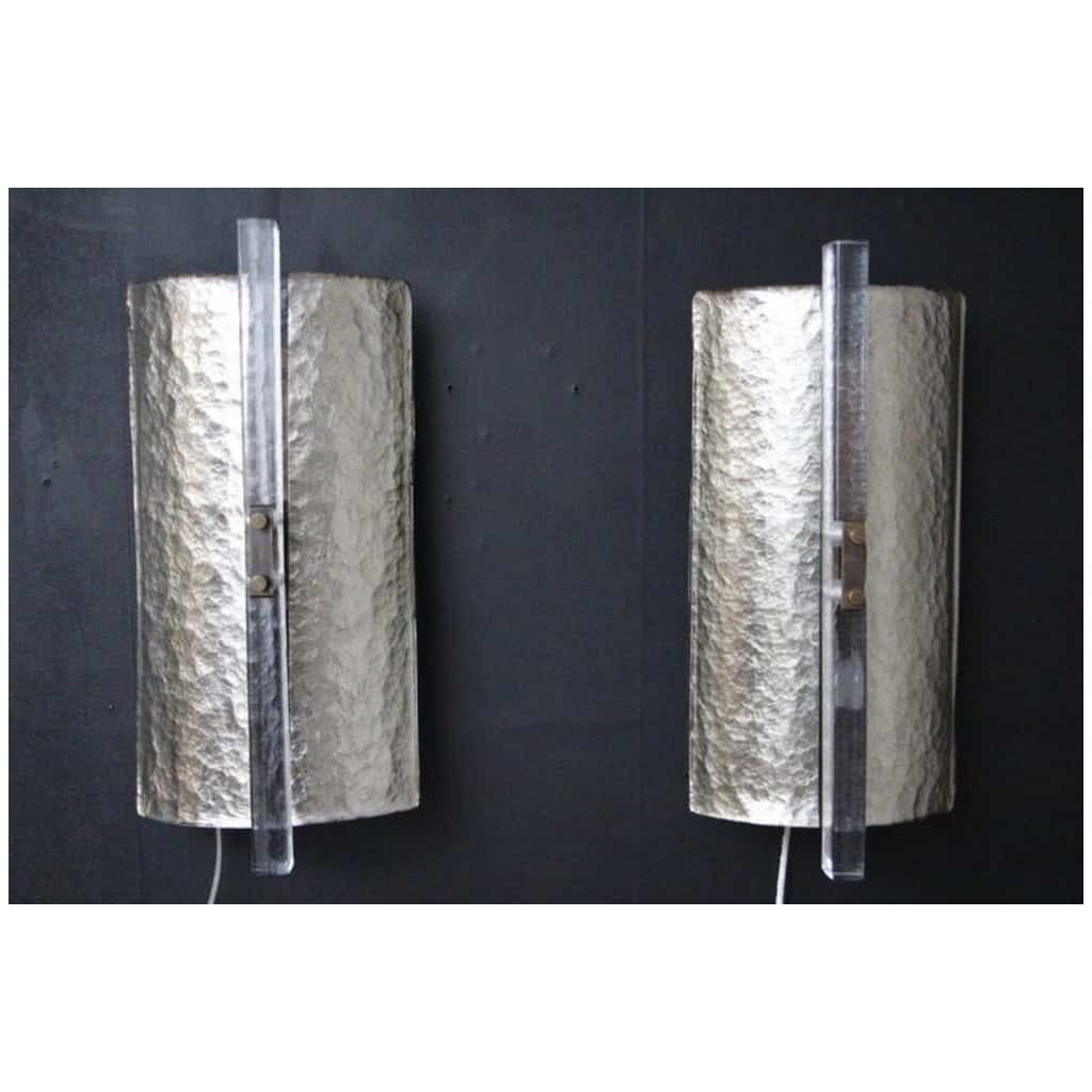 Pair of silver leaf Murano glass wall sconces 3