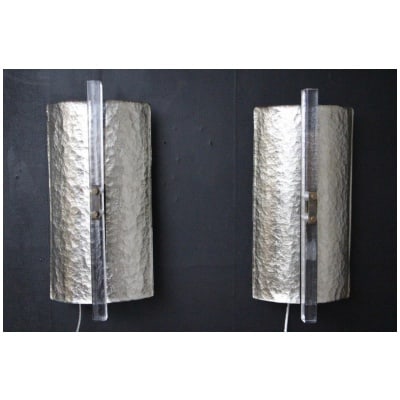 Pair of Murano glass wall sconces with silver leaf