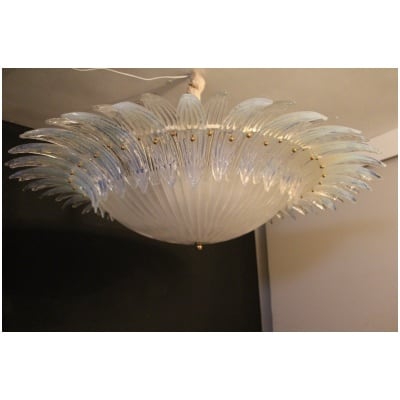 Lustre encastré en verre de Murano blanc et irisé de style Barovier