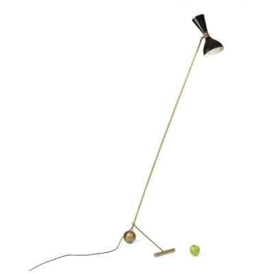 Floor lamp in perforated sheet metal and gilded brass, 1960s